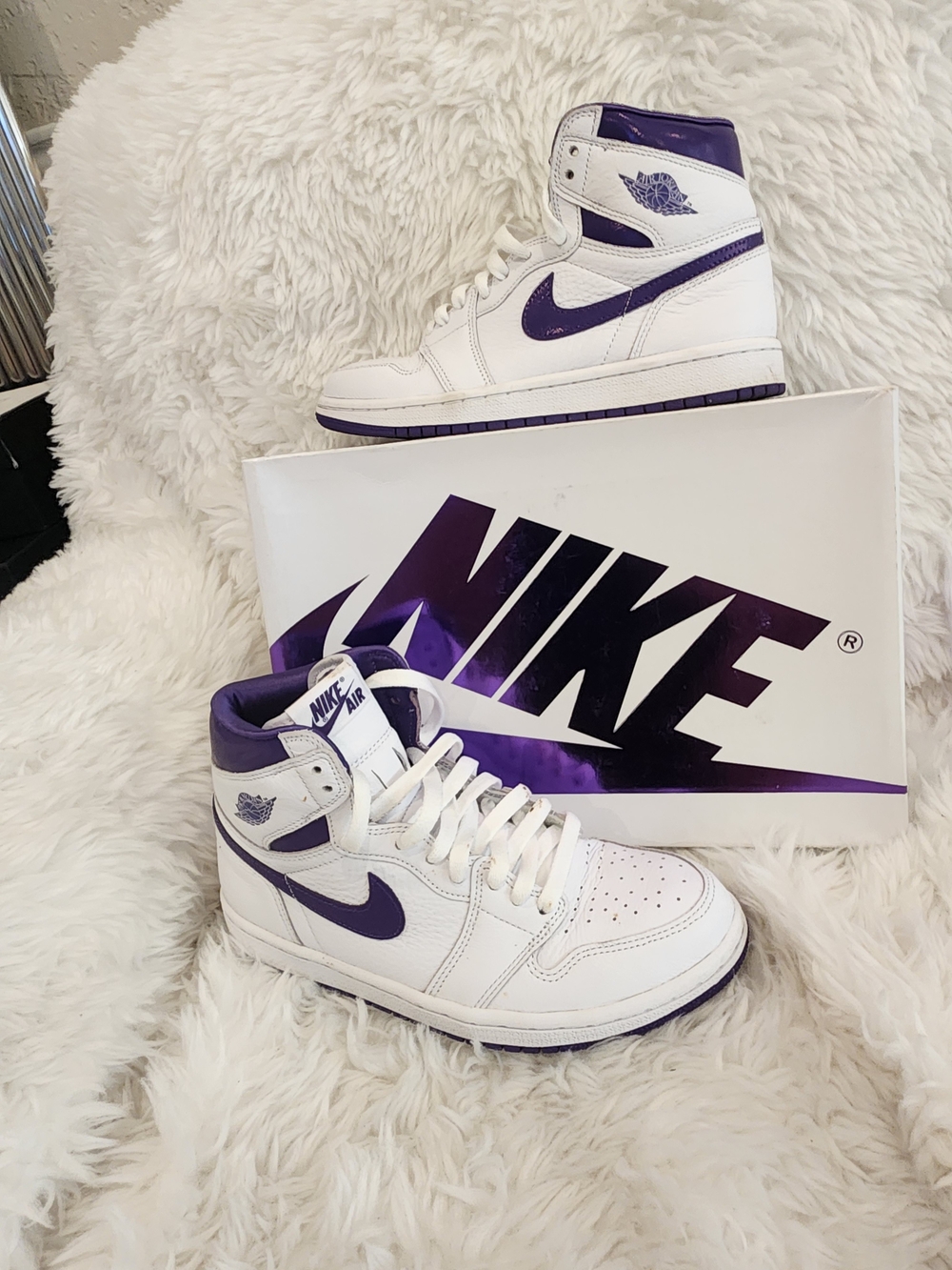 Nike Air Jordan 1 High Top Sneakers - White / Purple